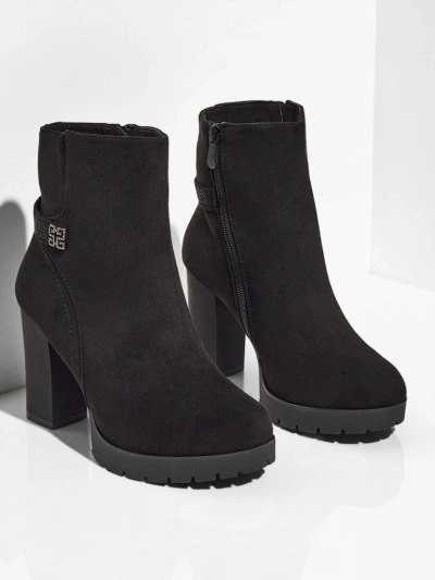 Damen Stiefeletten Öko-Wildleder mit Blockabsatz Zavrina