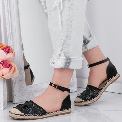 Black espadrilles with lace embroidery Eliza - Footwear