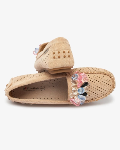 Royalfashion Ажурные светло-коричневые женские мокасины с декоративными кристаллами Cizzas