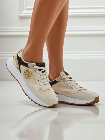 Women's beige Calista Verona sneakers on a flat heel - eco leather 4 cm