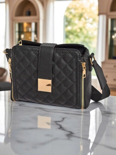 Black Demetra women's bag made of ecological patent leather, elegant