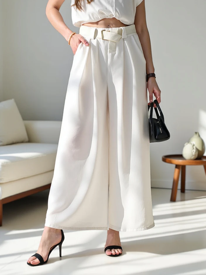 Royalfashion Platas sieviešu bikses ar jostu