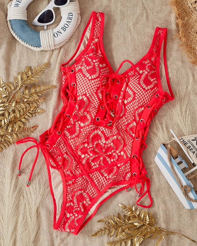 One Piece Red sieviešu mežģīņu peldkostīms - apakšveļa