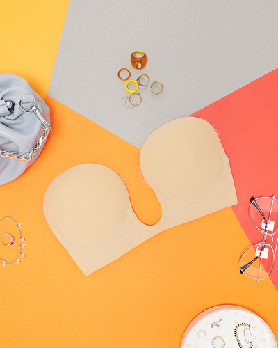 Бежевый женский самоклеящийся бюстгальтер-балконет