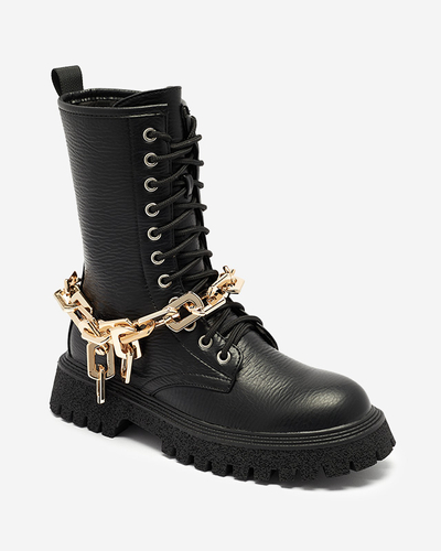Black women's boots with gold chain Azerik - Footwear