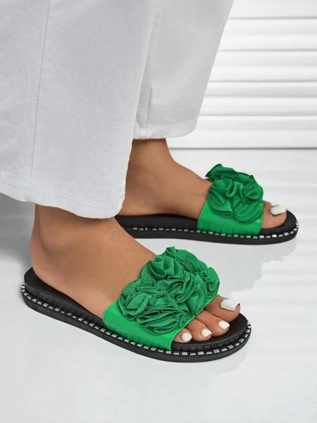 Royalfashion Sieviešu plakanās zoles čības Flora Verde