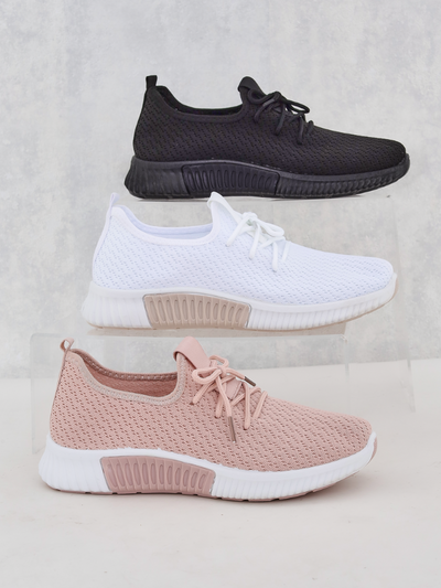 White women's fabric sports shoes Vobbu- Footwear