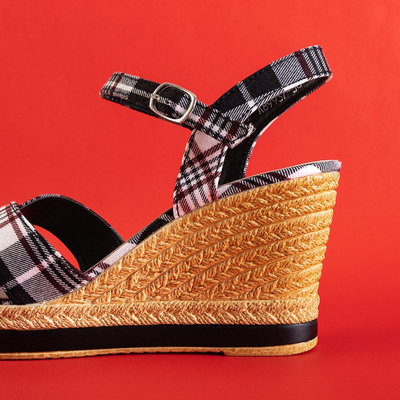 Women's black checkered wedge sandals Luqio - Shoes