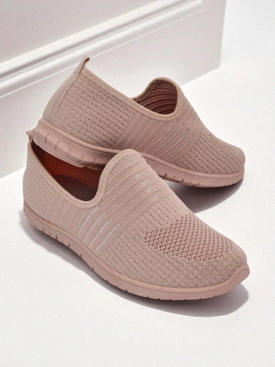 Женские туфли Aelia розовые из ткани, удобные мокасины на плоском каблуке