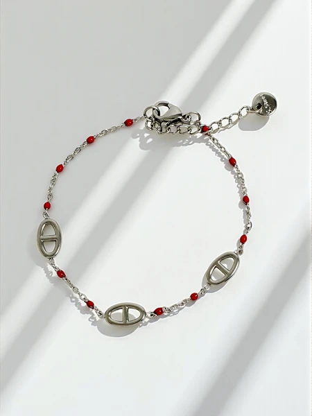 Callista Argento Bracelet - 925 silver with red beads and Greek motif