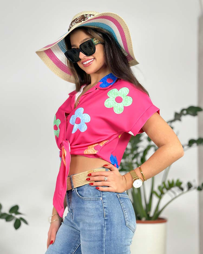 Royalfashion Sieviešu īsais krekls ar ziediem