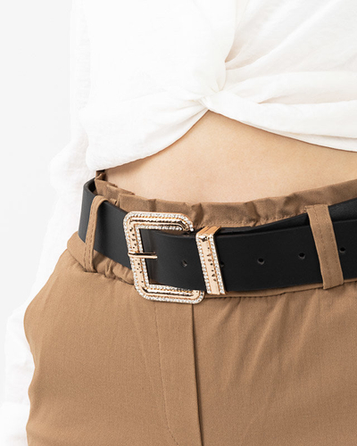 Черный женский ремень с золотой пряжкой