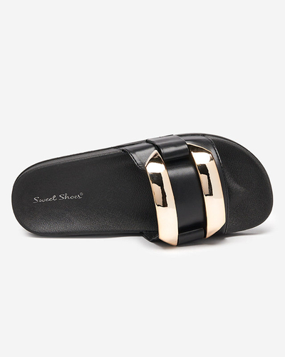 OUTLET Women's black slippers with golden ornament Serina - Footwear