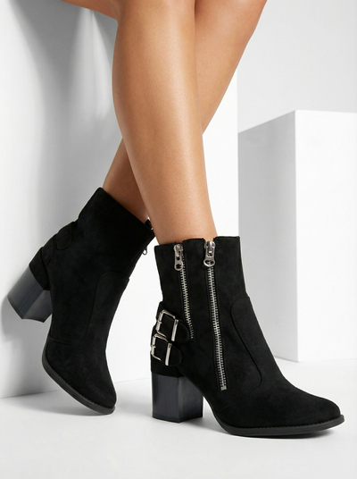 Royalfashion Sieviešu melni zābaki ar rotājumiem Feirrgo