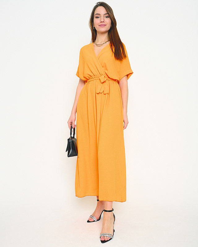 Orange ladies straight dress with envelope neckline - Clothing
