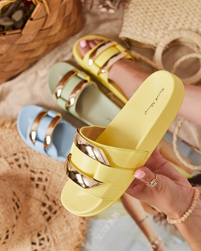 Dzeltenas sieviešu čības ar zelta ornamentu Serina - Apavi