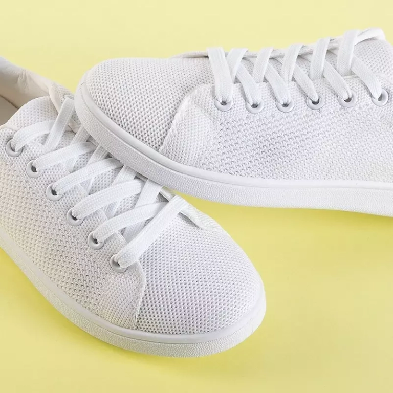 OUTLET Women's white sports sneakers with a green insert Grenbe - Footwear