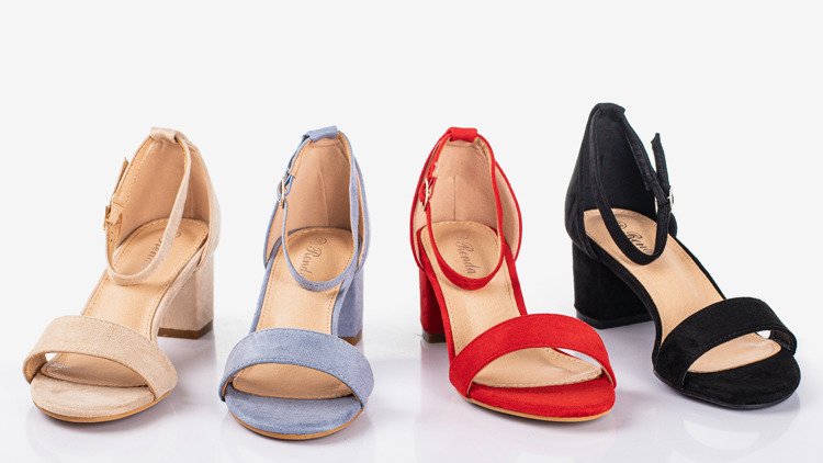 Beige women's sandals on a low post First Love - Footwear