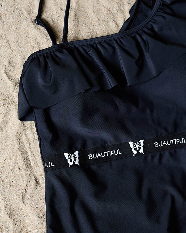 Sieviešu melns viendaļīgs peldkostīms ar volānu - apakšveļa