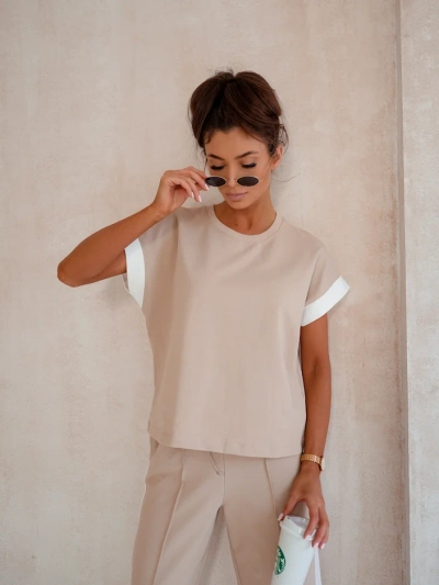 Royalfashion Женский хлопковый комплект с короткими рукавами и расклешенными брюками