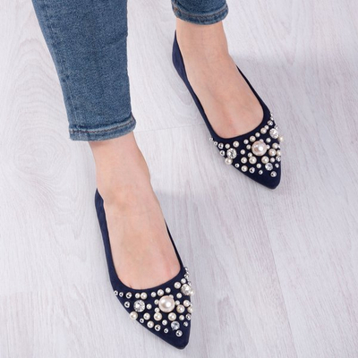 Navy blue ballerinas with pearls and zircons Eithne - Footwear