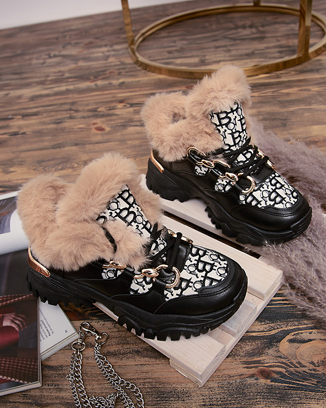 Женские спортивные кроссовки с мехом черного цвета Reyma- Footwear