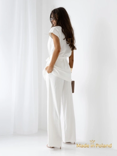 Pantalon dam Ecru Livia Palazzo - style Italyen, twal abondan