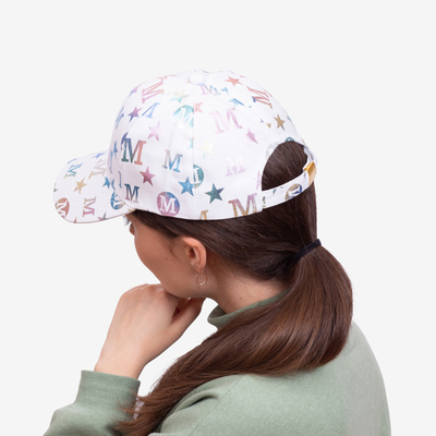White women's cap with a visor and multicolored letters - Accessories
