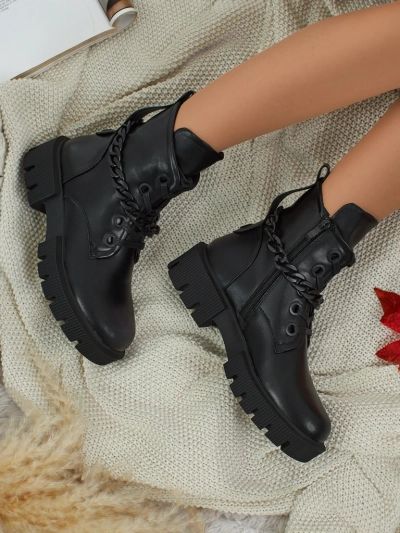 Eko skórzane sznurowane botki damskie Anviq