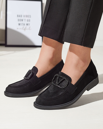 Melni sieviešu mokasīni ar ornamentu Fogras- Footwear