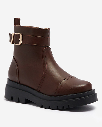 Dark brown women's boots with buckle Utilas - Footwear