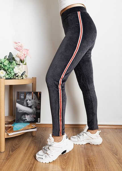 Dark gray women's leggings with colored stripes - Clothing