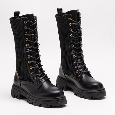 Openwork black women's lace-up boots Buhomi - Footwear
