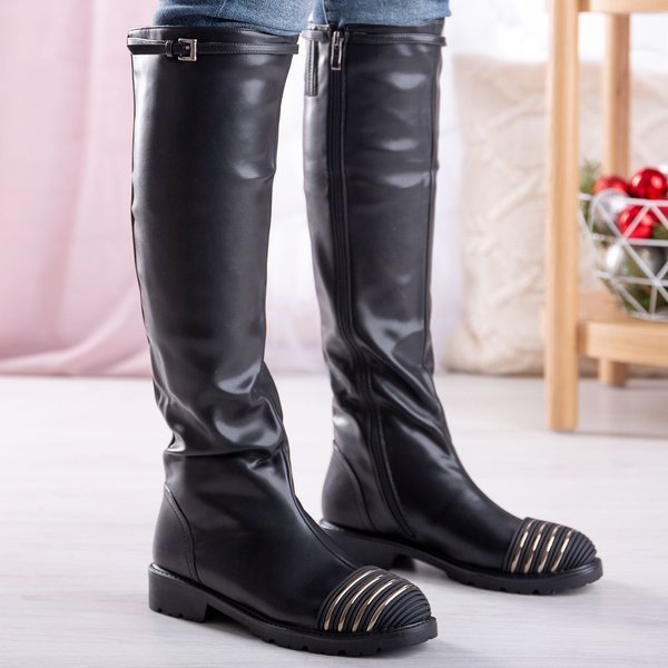 Black knee-high boots with flat heels Answer - Footwear