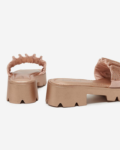 Gold women's slippers with cubic zirconia Emkoy - Footwear