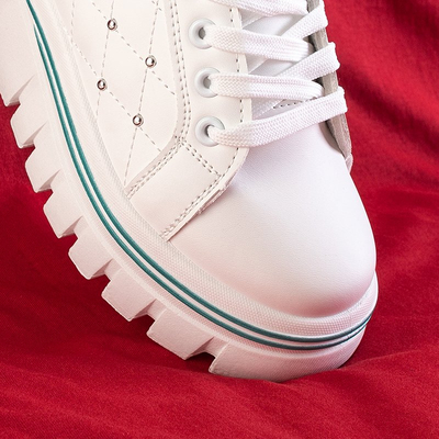 White women's sneakers with a green glitter insert Yemen - Footwear