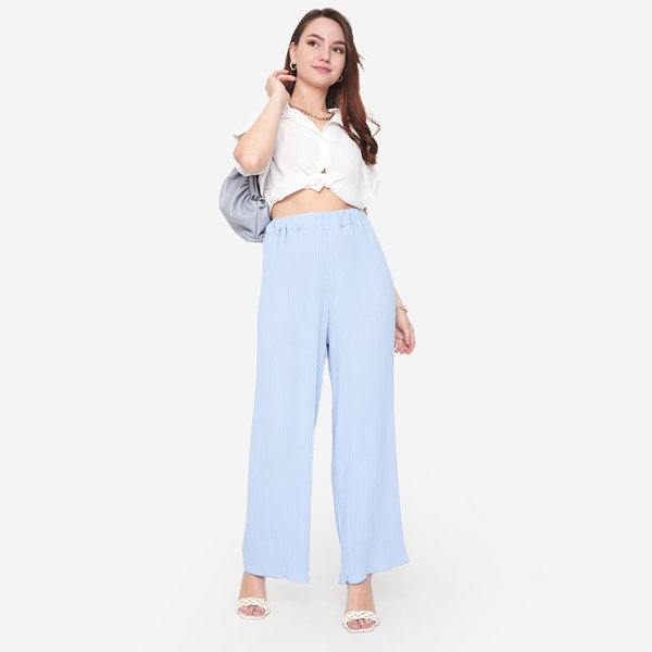 Women's blue ribbed wide palazzo trousers - Clothing