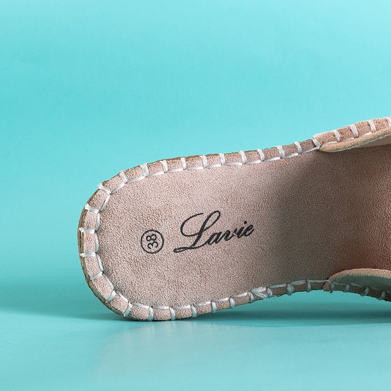 Beige women's slippers with a bow Bonehas - Footwear