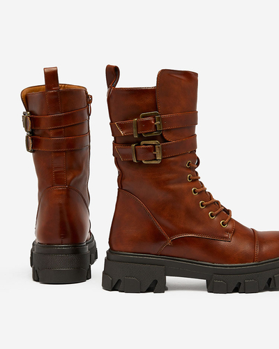 Royalfashion Eco leather women's bagger boots in brown Faserti