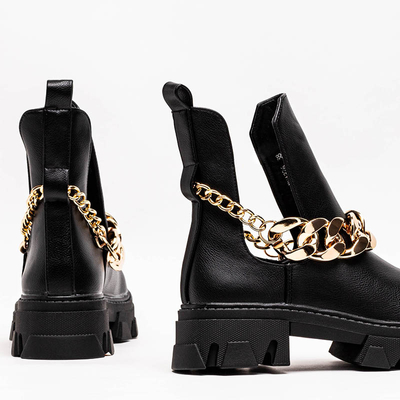 Black women's boots with chain Tenkay - Footwear
