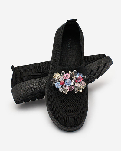 Royalfashion Black women's fabric moccasins with crystals Fezens