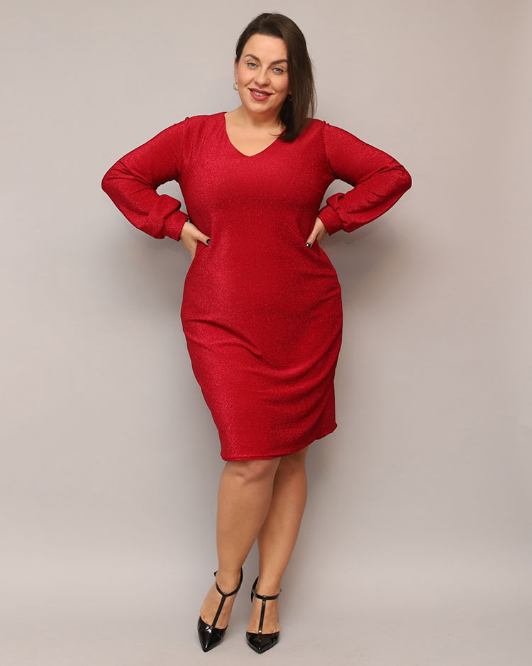 Royalfashion Блестящее женское платье до колена красного цвета PLUS SIZE