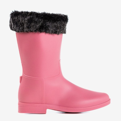 Pink matt rubber boots with fur rubber - Footwear