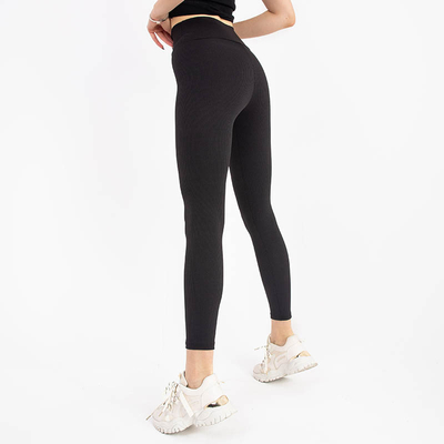 Royalfashion Black ribbed women's high-waisted leggings