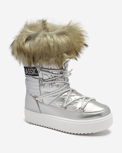 Sudraba krāsas sieviešu sniega zābaki ar kažokādu Lilitsa- Footwear