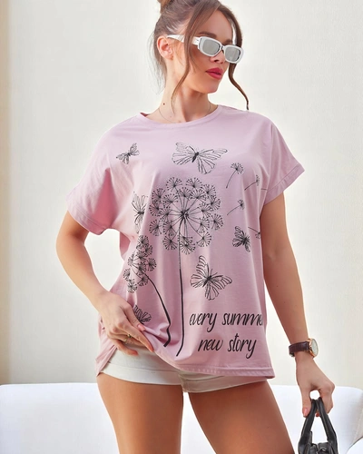 Royalfashion Women's cotton t-shirt with dandelions and a butterfly