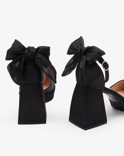 Royalfashion Black women's satin pumps with bow Silk Serenade