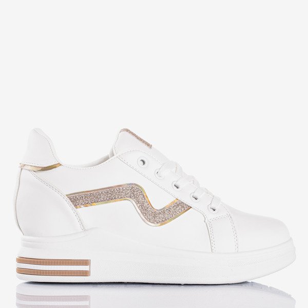 White indoor sports shoes on a covered heel with gold inserts Say It - Footwear