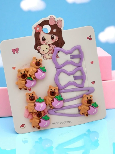 Set of hair clips with bear and bow motifs