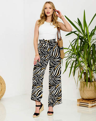 Patterned women's palazzo pants in black- Clothing
